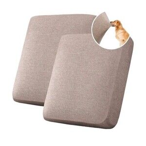 Water Resistant Woven Linen Look Love Seat Cushion Covers, Heather Taupe
